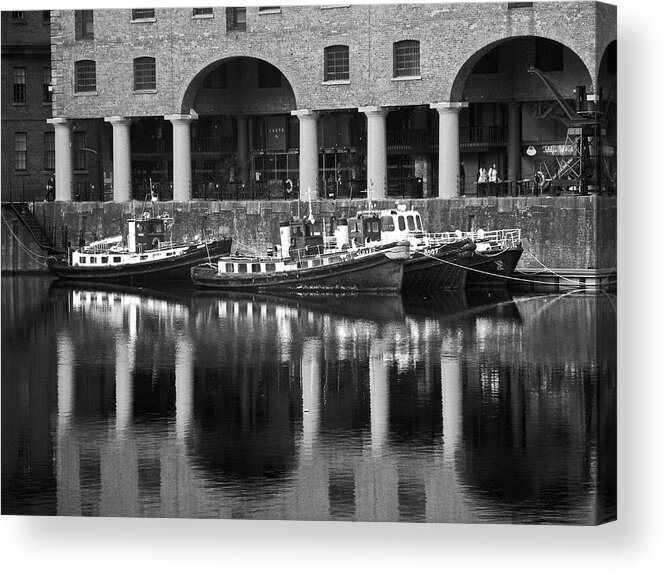 Liverpool Acrylic Print featuring the photograph LIVERPOOL. Albert Dock Moored Boats B. by Lachlan Main
