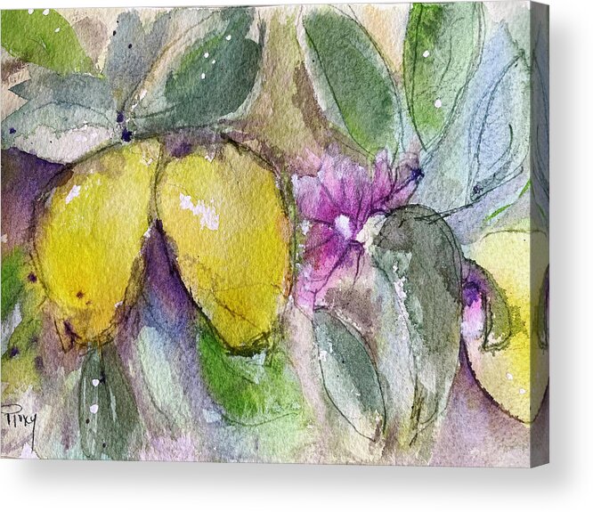 Lemons Acrylic Print featuring the painting Loose Lemons by Roxy Rich