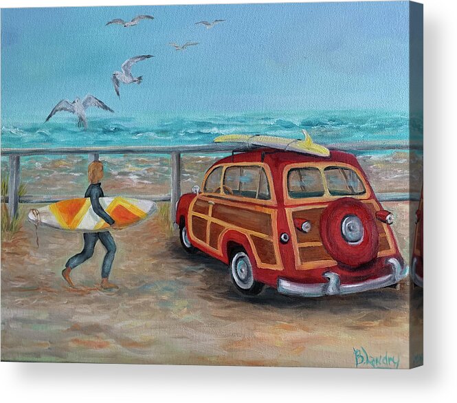 Surfer Acrylic Print featuring the painting Low Tides Good Vibes II by Barbara Landry