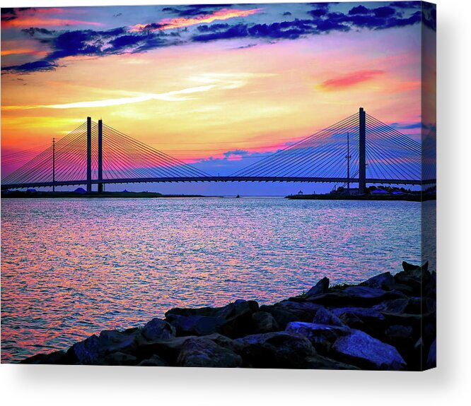 Indian River Inlet Acrylic Print featuring the photograph Magenta Morning at Indian River Bridge by Bill Swartwout