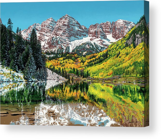 Mountains Acrylic Print featuring the painting Maroon Bells by Nikita Coulombe