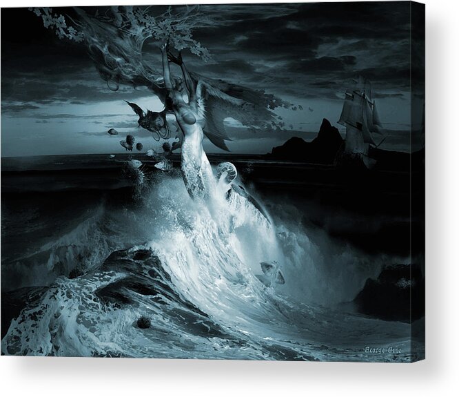 Clouds Water Horizon Acrylic Print featuring the digital art Mermaid Syndrom by George Grie