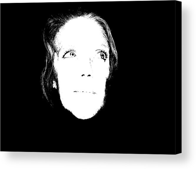 Portrait Acrylic Print featuring the mixed media Minimal Self Portrait in Black and White by Shelli Fitzpatrick