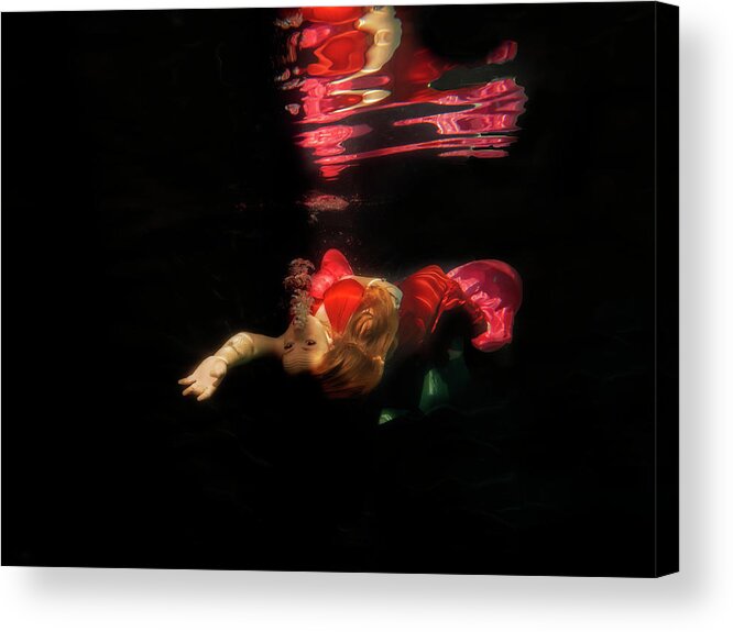 Model Acrylic Print featuring the photograph Model underwater swimming upside down by Dan Friend