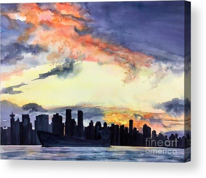 Vancouver Skyline Acrylic Print featuring the painting Moody Blues by Sonia Mocnik