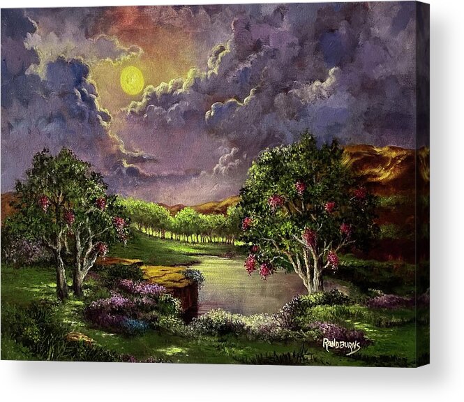 Moonlight Acrylic Print featuring the painting Moonlight in the Woods by Rand Burns