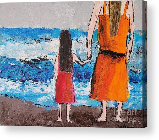  Acrylic Print featuring the painting The Mother Daughter at the Beach by Mark SanSouci