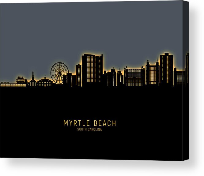 Myrtle Beach Acrylic Print featuring the digital art Myrtle Beach South Carolina Skyline #15 by Michael Tompsett