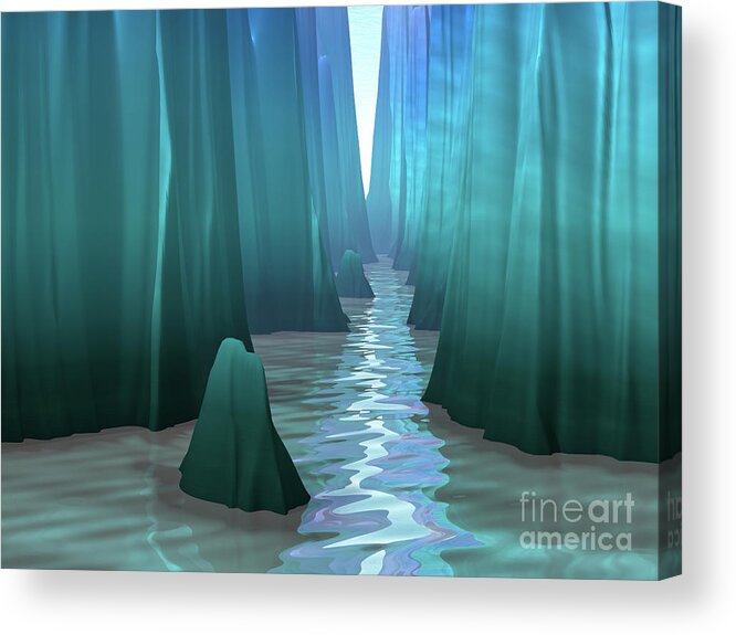 Landscape Acrylic Print featuring the digital art Mysterious Canyon Passage by Phil Perkins