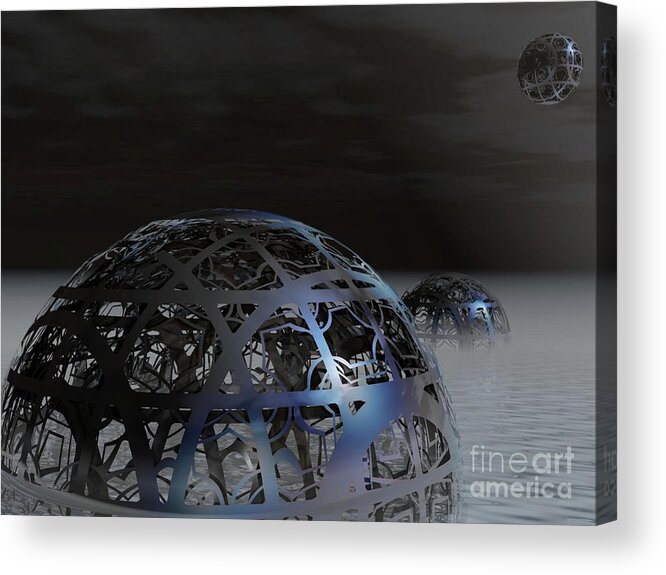 Surreal Acrylic Print featuring the digital art Mysterious Metal Cages by Phil Perkins