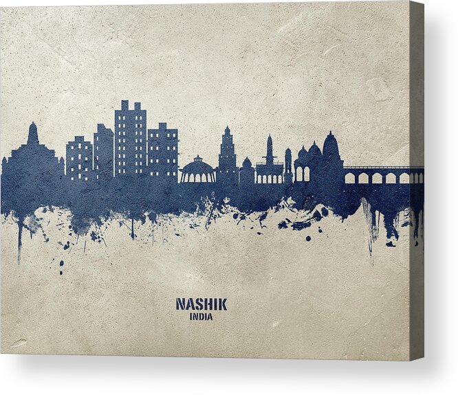 Nashik Acrylic Print featuring the digital art Nashik Skyline India #61 by Michael Tompsett