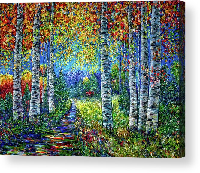 Nature Acrylic Print featuring the painting Nocturne Blue with Aspen Trees by OLena Art