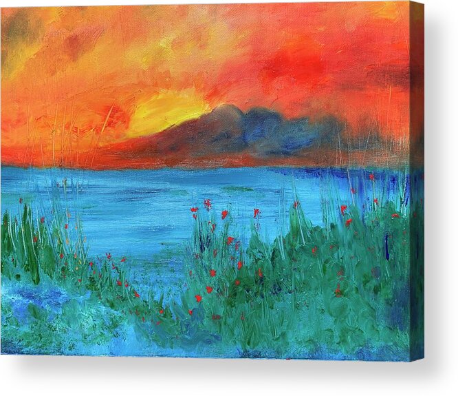 Sunset Acrylic Print featuring the painting Ode to Wildflowers at Sunset by Susan Grunin