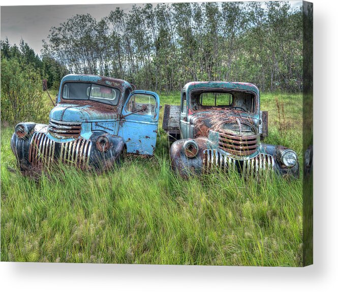 Ford Chevy Acrylic Print featuring the photograph Old Chevys in Iceland by Kristia Adams