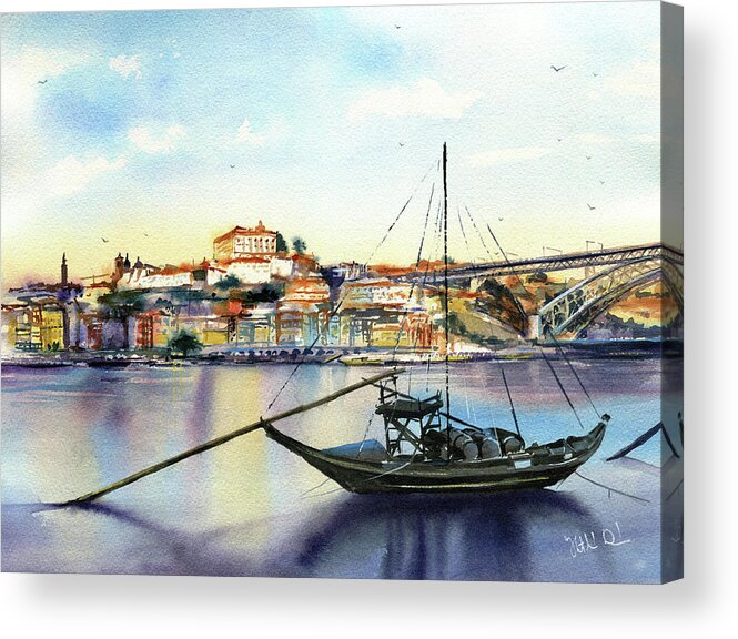 Porto Acrylic Print featuring the painting Oporto Portugal Painting by Dora Hathazi Mendes