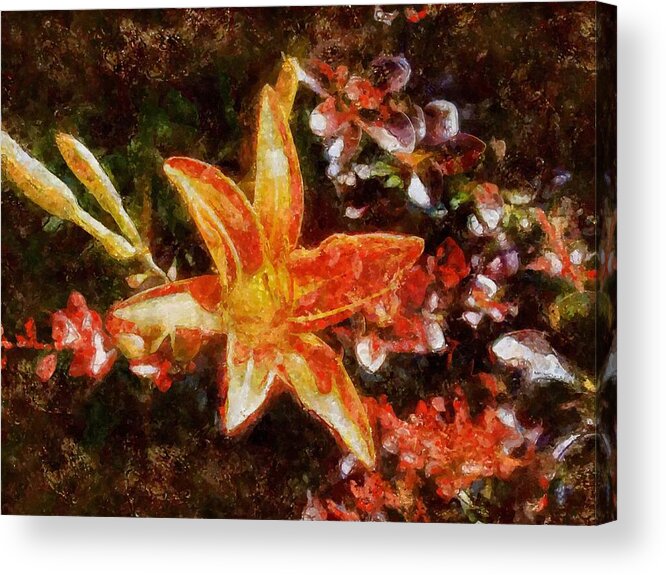 Flower Acrylic Print featuring the mixed media Orange Daylily in Summer by Christopher Reed