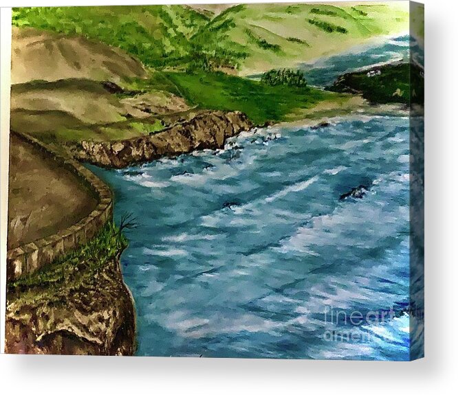 Overview Of Hurricane Point Road To Big Sur Acrylic Print featuring the painting Overview of Hurricane Point by Michael Silbaugh