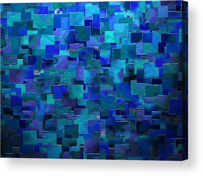 Abstract Blue Paint Walls Squares Rectangles Random Pattern Susan Epps Oliver Original Acrylic Print featuring the digital art Paint the Walls by Susan Epps Oliver