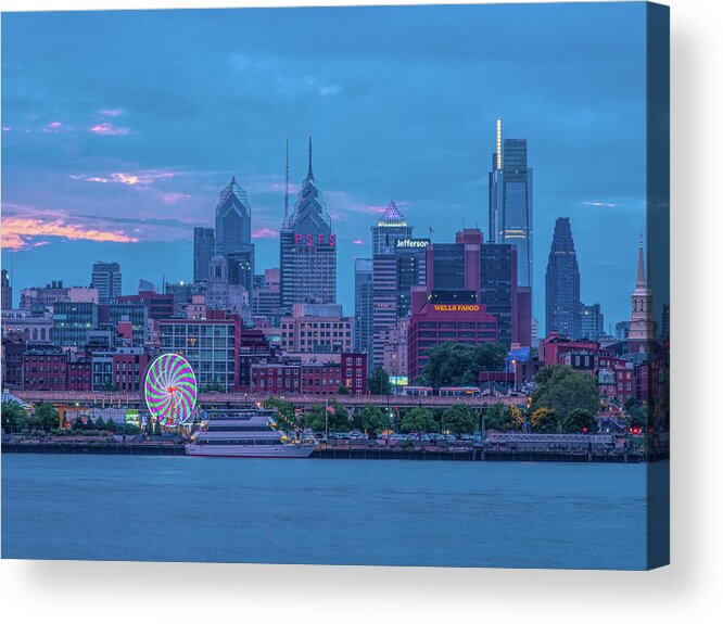 Penn's Landing Acrylic Print featuring the photograph Philadephia Skyline at Twilight by Kristia Adams