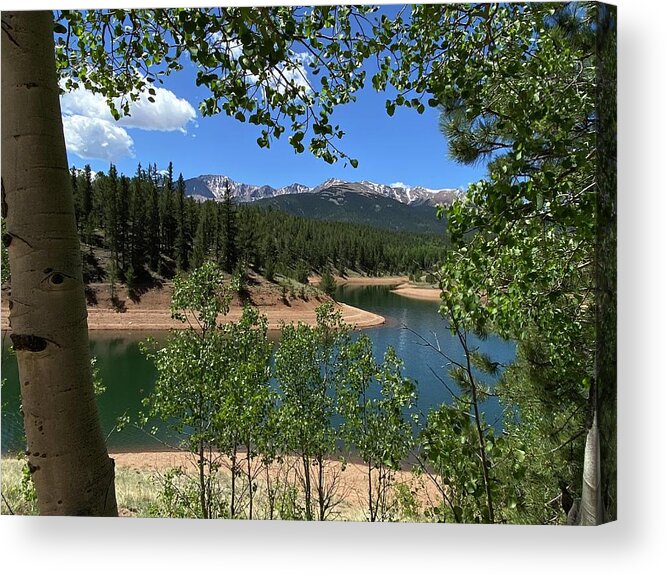 Trees Acrylic Print featuring the photograph Pikes Peak and South Catamount Reservoir by Carol Milisen