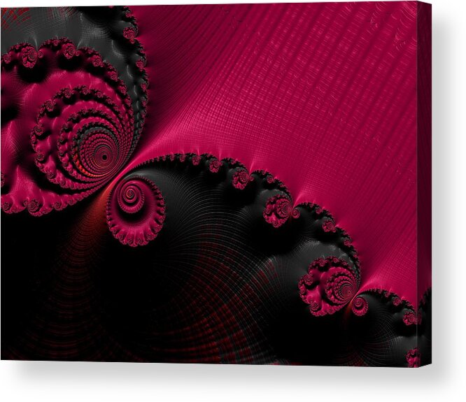 Geometric Fractal Acrylic Print featuring the digital art Pink and Black Fractal by Bonnie Bruno