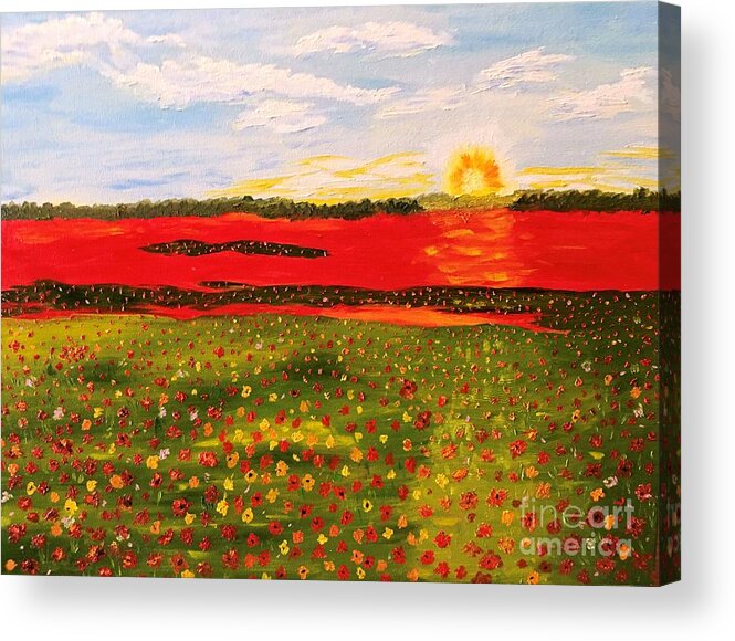 Oil Acrylic Print featuring the painting Poppies At Sunrise by Debra Lynch