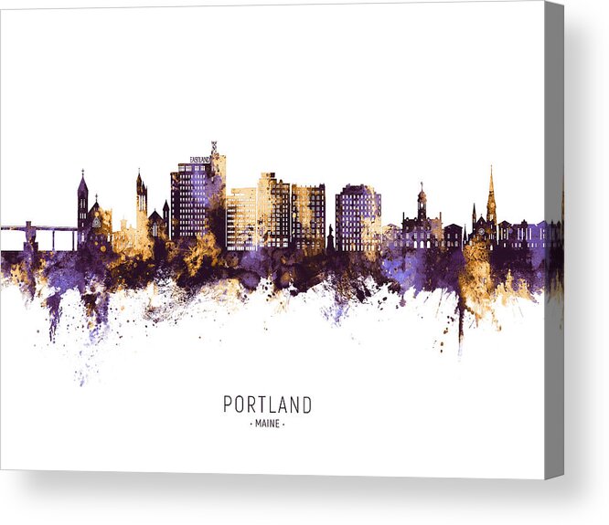 Portland Acrylic Print featuring the digital art Portland Maine Skyline #60 by Michael Tompsett