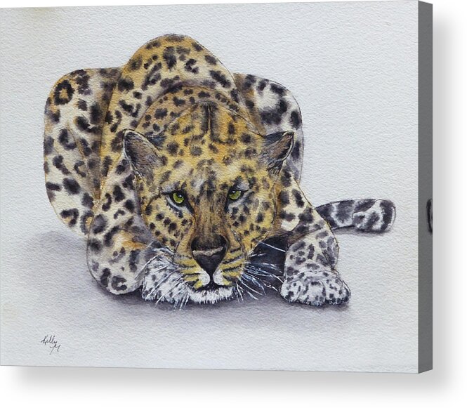 Leopard Acrylic Print featuring the painting Prowling Leopard by Kelly Mills