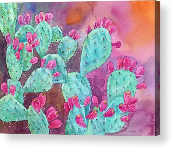 Opuntia Acrylic Print featuring the painting Psychodelic Opuntia by Espero Art