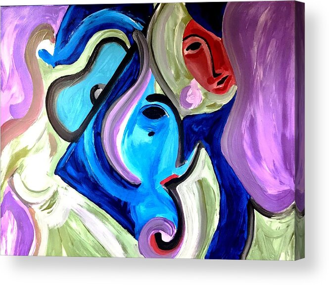 Digital Art Acrylic Print featuring the painting Purple-Blue Jazz Faces by Bodo Vespaciano