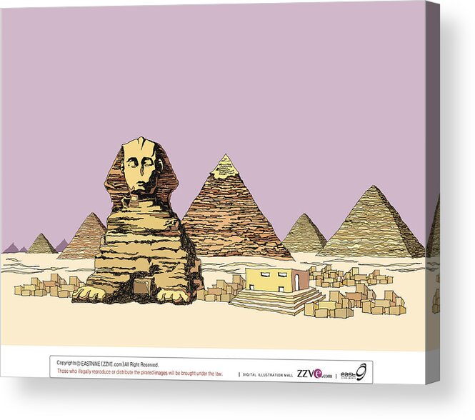 The Past Acrylic Print featuring the drawing Pyramid and the sphinx by Eastnine Inc.
