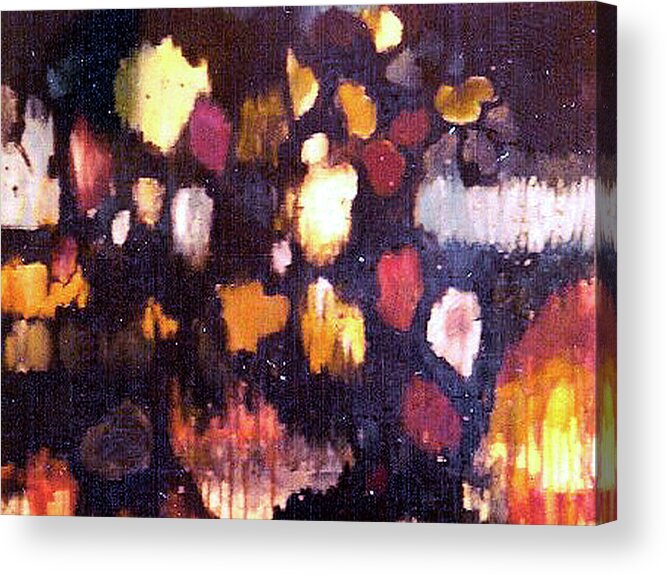 Bright Acrylic Print featuring the painting Rainy Night Lights by Sam Sidders