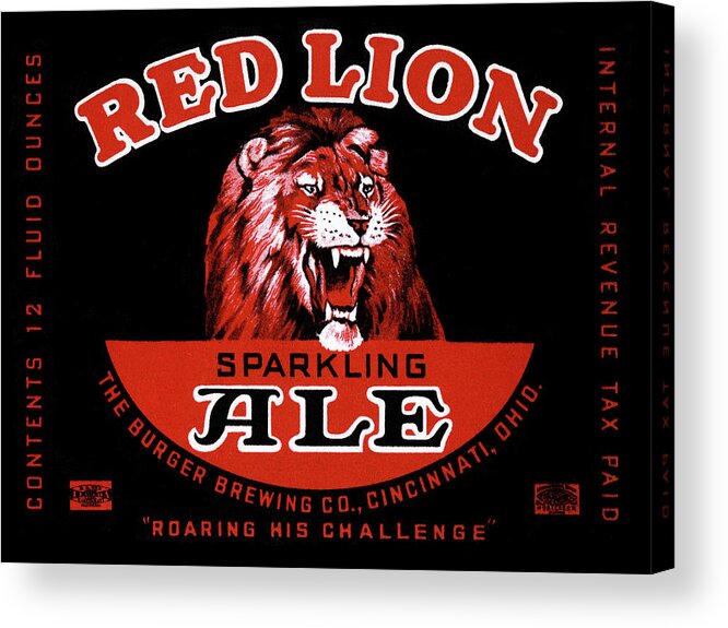 Vintage Acrylic Print featuring the drawing Red Lion Ale by Vintage Drinks Posters