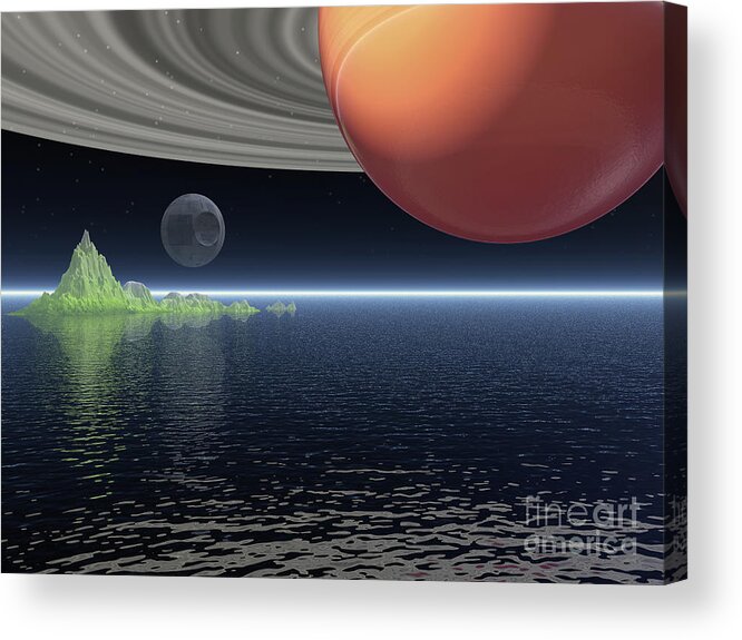 Saturn Acrylic Print featuring the digital art Reflections of Saturn by Phil Perkins