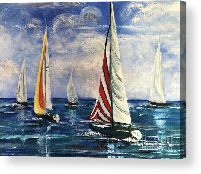 Sailing Yachts Acrylic Print featuring the painting Regatta of Sailing Yachts ... Delray 2021 by Catherine Ludwig Donleycott