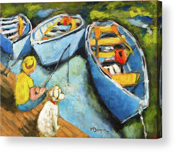 Rowboats Acrylic Print featuring the painting Rowboats at Clear Lake, OR by Mike Bergen