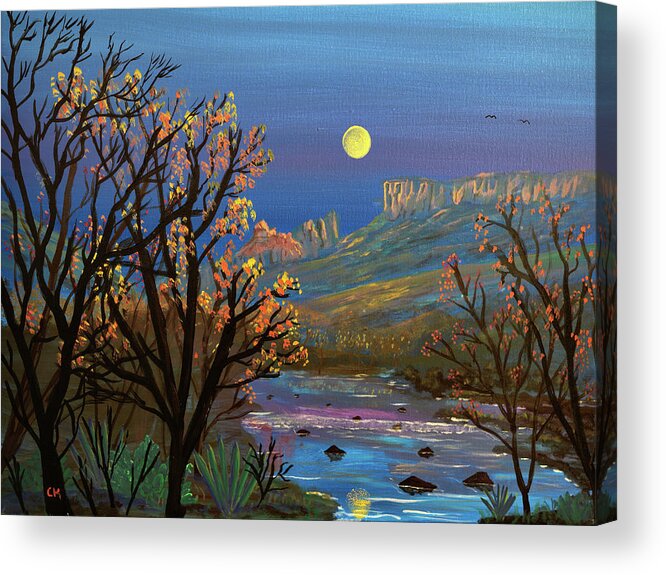 Sabino Acrylic Print featuring the painting Sabino Canyon Moonrise by Chance Kafka