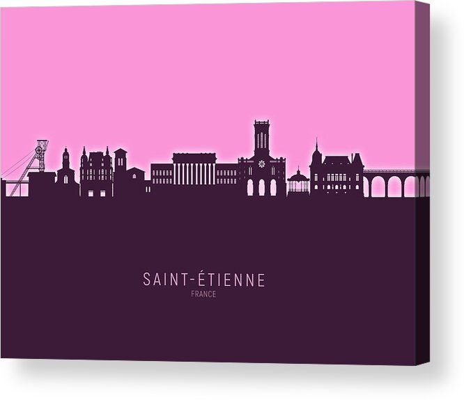 Saint-Étienne Acrylic Print featuring the digital art Saint-Etienne France Skyline #05 by Michael Tompsett
