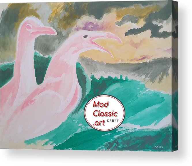Seagulls Acrylic Print featuring the painting Sea Gulls with Waves ModClassic Art by Enrico Garff