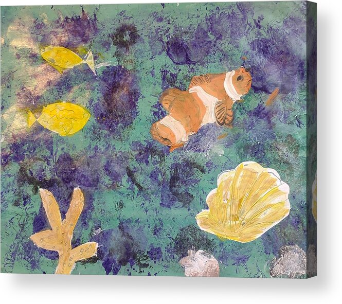 Fish Acrylic Print featuring the mixed media Sea Moment by Suzanne Berthier
