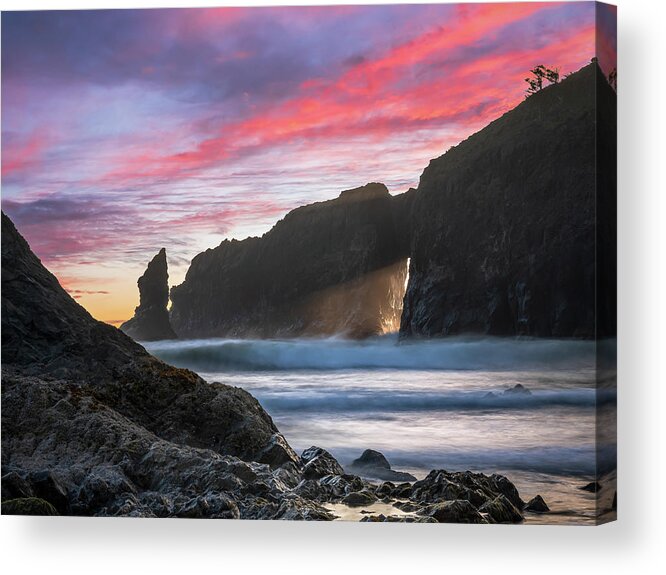 Sunset Acrylic Print featuring the photograph Sea stack sunset in Olympic National Park by Robert Miller