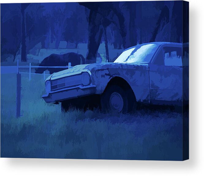 Ford Falcon Ute Acrylic Print featuring the mixed media Semi-Abstract 1960s Classic Ford Falcon Ute And Horse by Joan Stratton
