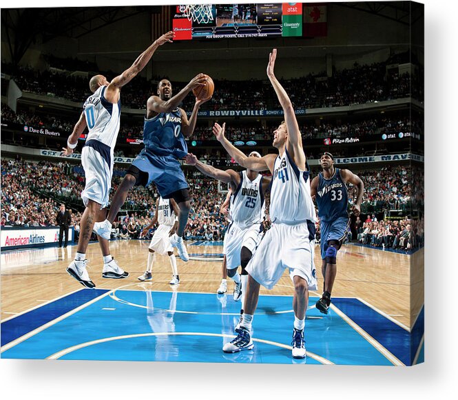 Shawn Marion Acrylic Print featuring the photograph Shawn Marion, Dirk Nowitzki, and Gilbert Arenas by Glenn James