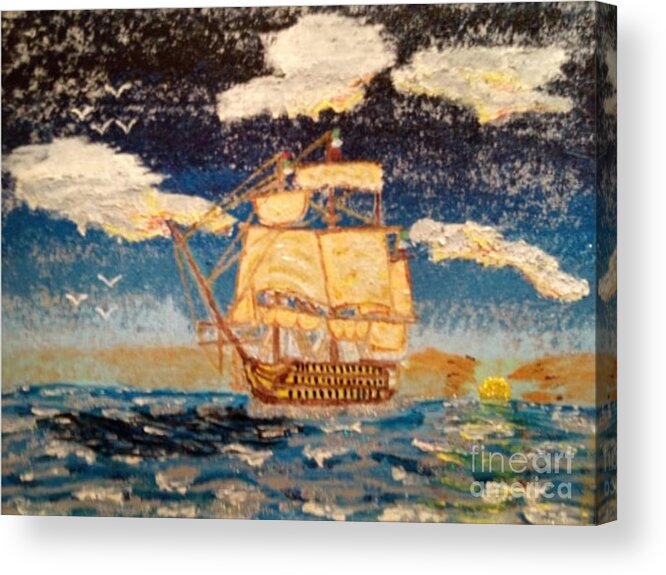 Ship Acrylic Print featuring the painting Silver Seas by David Westwood