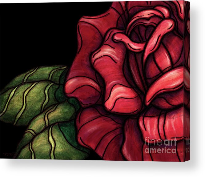 Red Rose Acrylic Print featuring the painting Single red rose painting, red rose by Nadia CHEVREL