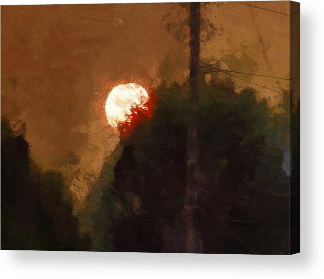 Sun Acrylic Print featuring the mixed media Smoky Sunset by Christopher Reed