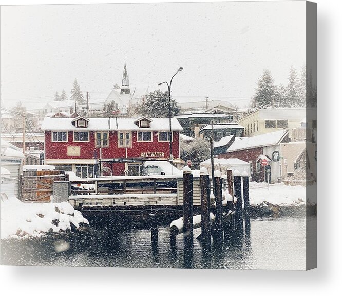 Snow Acrylic Print featuring the photograph Snowing in Poulsbo by Jerry Abbott