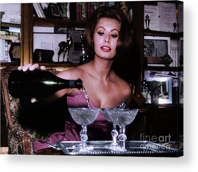 Champagne Acrylic Print featuring the photograph Sophia Loren Pouring Champagne on New Year's Eve by Doc Braham