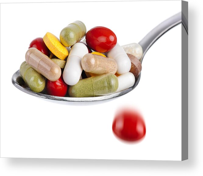 Heap Acrylic Print featuring the photograph Spoon piled with pills by Smileus