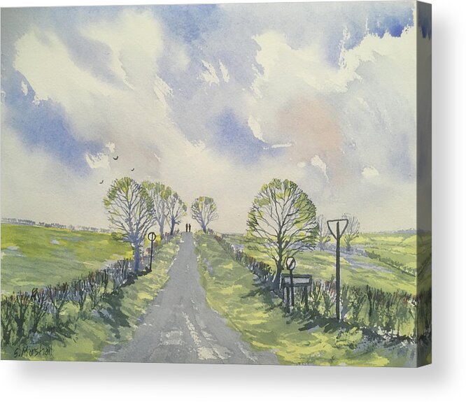 Watercolour Acrylic Print featuring the painting Spring Sky over York Road, Kilham by Glenn Marshall
